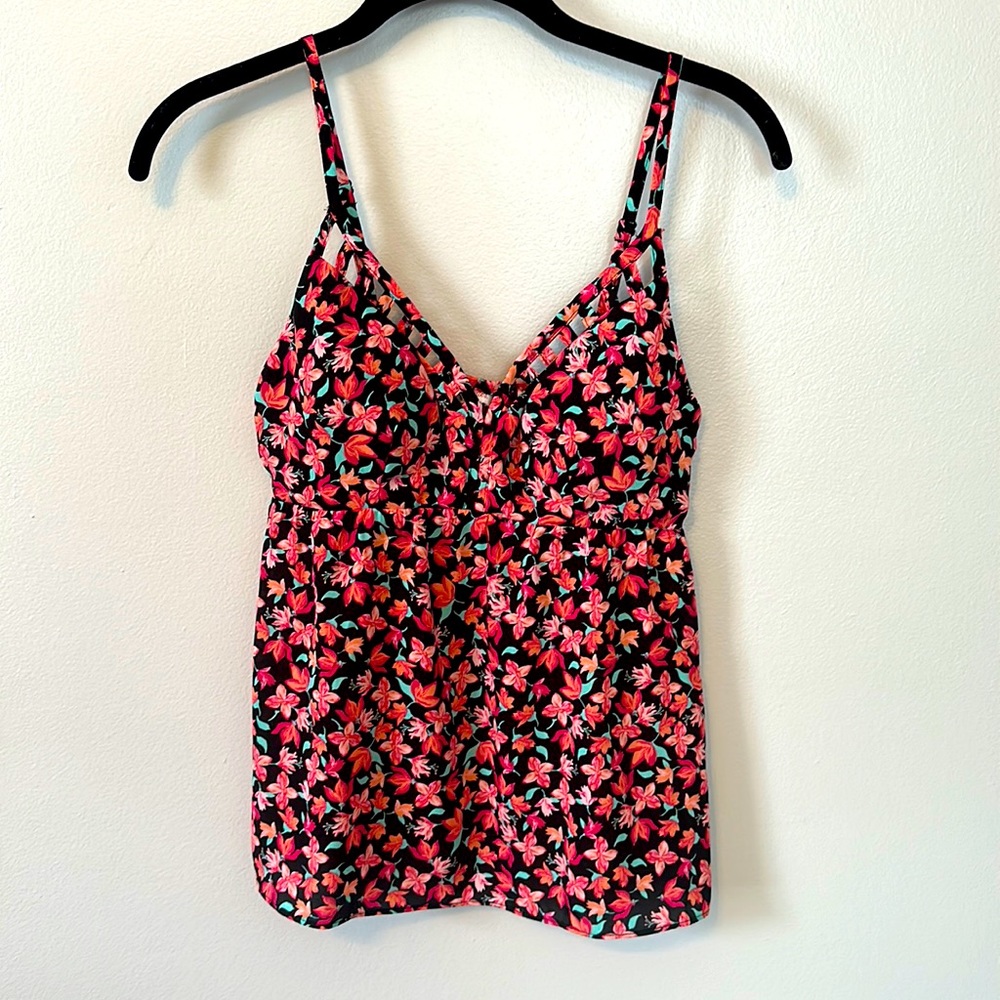 Floral pattern padded bra babydoll tank top